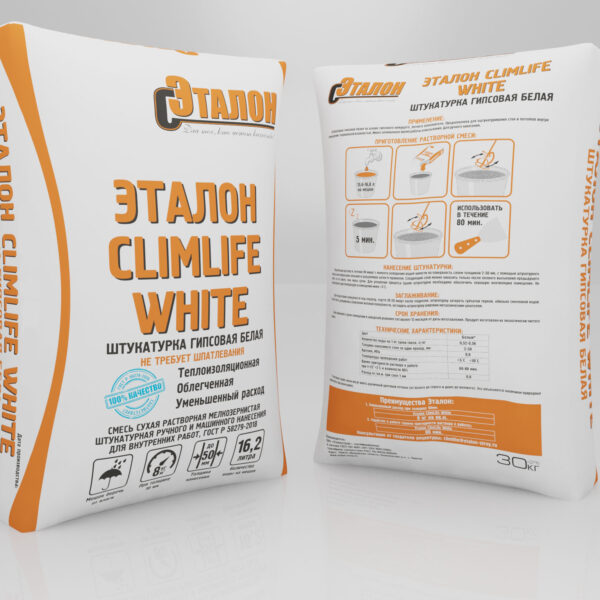 Штукатурка гипсовая белая Эталон ClimeLife White Механ-ая/ручная, 30 кг